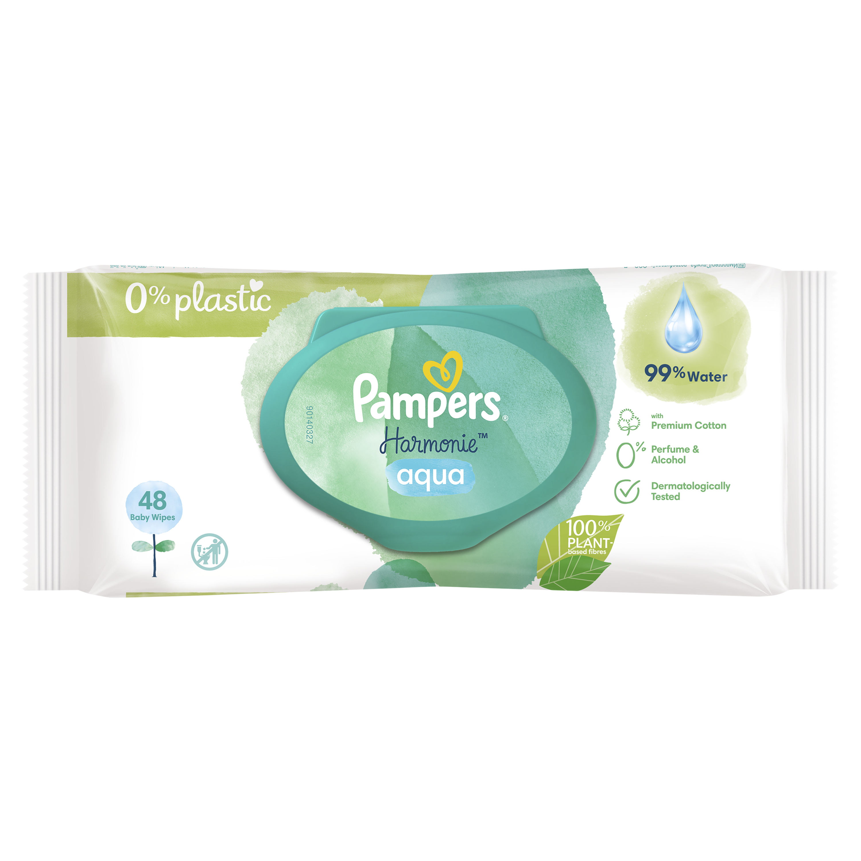 Pampers Harmonie Aqua Lingettes, 12 Lingettes, Sans plastique, 99% Water